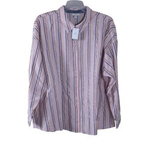 J Jill Striped Button Down Shirt Blush Chic Long Sleeve Women 2X Business Casual